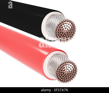 Red and Black Photovoltaic Solar Power Cables Stock Photo