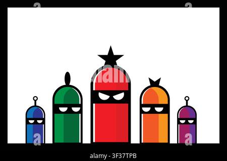 Adorable capsule character family illustration with colorful cartoon design. Ideal for childrens books, education, healthcare, social media, and masco Stock Vector