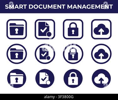 Smart Document Management Icon Set with Secure Folder Verified Document Lock and Cloud Upload Vector Icons Stock Vector