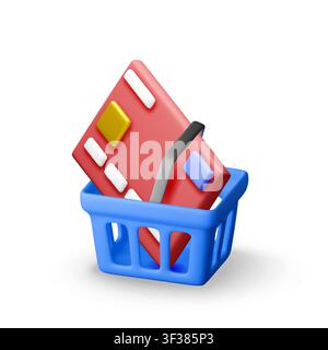 3D Credit card in a shopping basket icon. Stock Vector