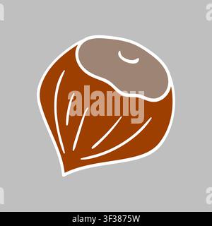 Isolated hazelnut. White outline, gray background. Simple and bright design style, perfect for autumn themes Stock Vector