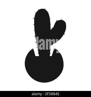 Isolated black silhouette of a cactus in a pot. Simple flat vector design style, minimalist and bold shape, perfect for modern logo, icons Stock Vector