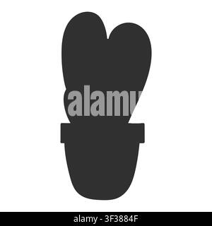 Isolated black silhouette of a cactus in a pot. Simple flat vector design style, minimalist shape Stock Vector