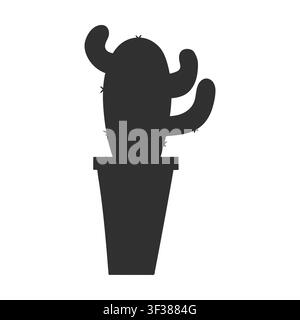 Isolated black silhouette of a cactus in a pot. Simple flat vector design style, minimalist and bold shape Stock Vector