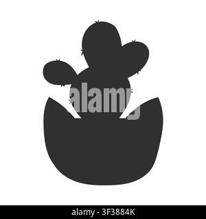 Isolated black silhouette of a cactus in a pot. Simple flat vector design style, minimalist and bold shape, for logo Stock Vector