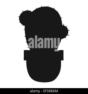 Isolated black silhouette of a cactus in a pot. Simple flat vector design style, minimalist and bold shape, perfect for modern logo, icons, stickers Stock Vector