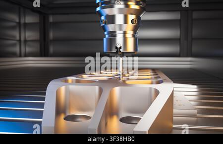 Cnc machine milling metal part 3d Stock Photo