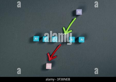 Minimal conceptual image showing the selection of an artificial intelligence model from multiple alternatives. Business metaphor for AI model evaluati Stock Photo