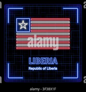 Liberia flag symbol. Tech cyber data concept, editable strokes flag collection, bright neon design. Stock Vector