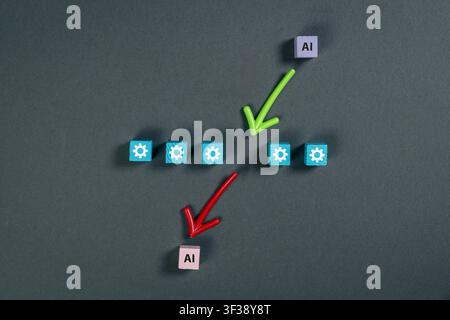 Conceptual image illustrating AI tool selection for workflow automation, showing an artificial intelligence system choosing the best tool to execute a Stock Photo