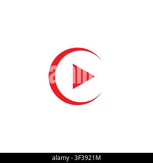 Play button icon vector. Red Play button icon on white background. Vector illustration Stock Vector