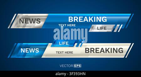 Modern Breaking News Lower Thirds and Broadcast Graphics. Dynamic blue and grey design for video headlines. Vector illustration. Stock Vector
