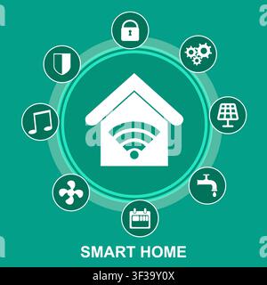 Smart home technology. House figure with icons for control Stock Vector