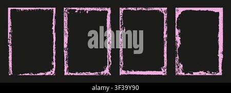 Hand drawn collection brush vector frames. Outline photo grunge ink borders. Set vintage edge splash rectangle isolated on black background.  Stock Vector
