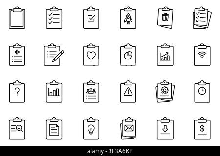 Clipboard Line Icon Set Checklist Survey Document Vector Illustration Stock Vector
