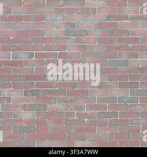 A top down view of a reddish clay brick pavement with mortar joints arranged in a running bond pattern. Stock Photo