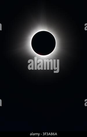 On April 8th, 2024, at 3:29 and 32 seconds pm, the moon slid completle in front of the sun, casting the town of Rangeley, Maine into shadow. Totality Stock Photo
