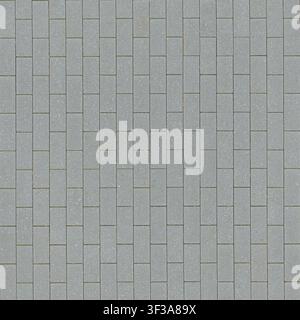 Direct top-down view of clean grey rectangular concrete paving blocks laid in a uniform staggered arrangement. Stock Photo