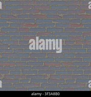 Top down seamless texture map of dark slate blue and dark red narrow clinker bricks laid in a staggered pavement pattern. Stock Photo