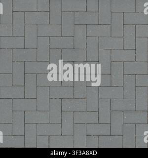 A top down view of modern seamless grey rectangular concrete pavers arranged in an orthogonal layout. Stock Photo