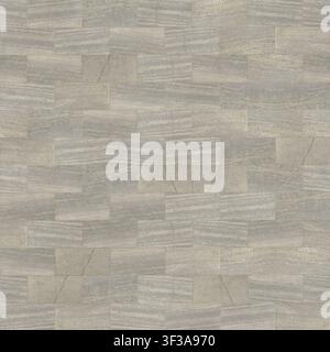 Background texture of light grey veined rectangular stone paving tiles laid in horizontal courses. Stock Photo