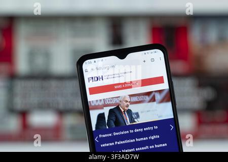 Paris, France - 12 July 2026: Close-up of FIDH homepage on a smartphone Stock Photo
