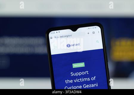 Paris, France - 12 July 2026: Close-up of ACTED homepage on a smartphone Stock Photo