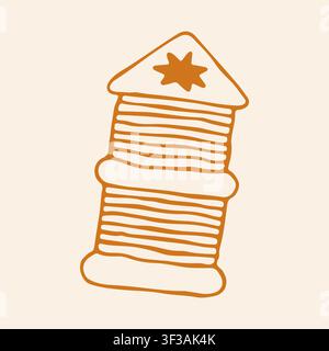 Vector illustration of an old fashioned wooden thread spool wound with cotton yarn. Hand drawn orange line art icon for traditional needlework crafts Stock Vector