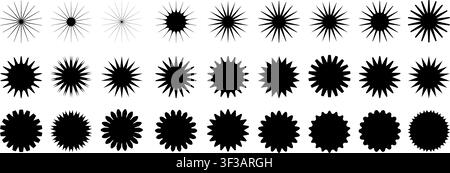 Set of black stars icons. Star shapes collection. Minimalist simple stars pack. Christmas star objects isolated on transparent background. Vector png Stock Vector
