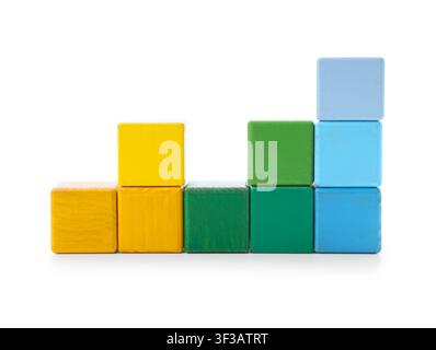 Colorful wooden blocks stacked in ascending order Stock Photo