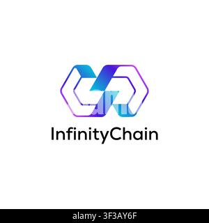 Abstract blockchain logo featuring interlocking infinity ribbons within a hexagonal structure. Ideal for Web3, decentralized finance, cryptocurrency, Stock Vector