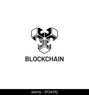 Modern blockchain logo composed of interconnected modular hexagon elements forming a unified network structure. Suitable for Web3, fintech, decentrali Stock Vector