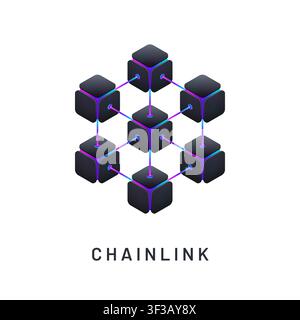 Isometric blockchain illustration showing interconnected 3D cube nodes within a decentralized digital network. Ideal for Web3, cryptocurrency, fintech Stock Vector