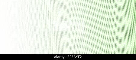 Green dotted wavy line background. Abstract halftone wave stripes texture. Tech curve dashed lines wallpaper. Warped dynamic backdrop for poster, booklet, leaflet, presentation, brochure. Vector Stock Vector