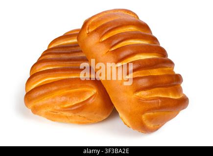 Sweet pies on a white background. Two close-up buns. Stock Photo