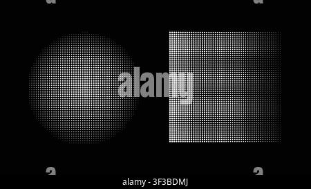 Abstract halftone pattern collection with white dot circle and square shapes isolated on a black background Stock Vector