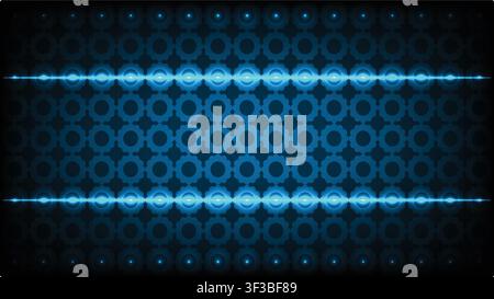 Futuristic background with seamless cogwheel pattern and bright glowing laser lines for tech design Stock Vector