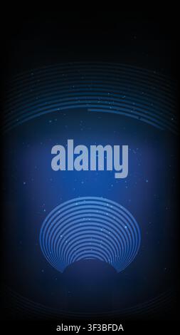 Futuristic tunnel zoom illusion with shiny light dots on a dark vertical background Stock Vector