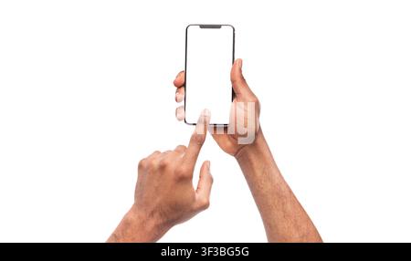 Man hand using blank touchscreen of smartphone Stock Photo