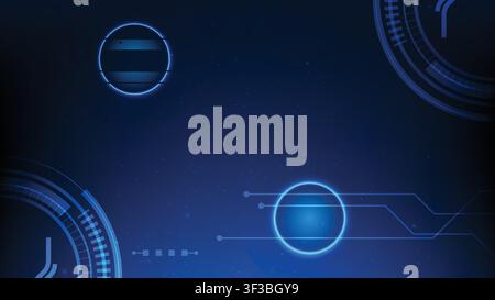 Futuristic digital background with neon glowing circles, hud elements and circuit lines Stock Vector