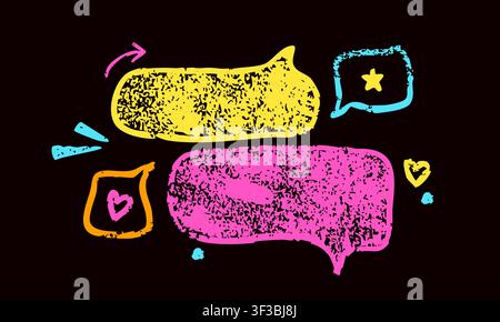 Magenta and yellow crayon Irregular text boxes. Stock Vector