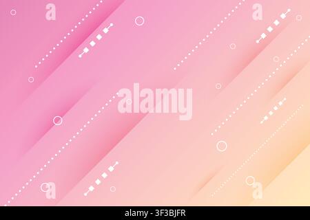 Colorful pastel gradient background featuring modern geometric shapes, dotted lines and minimalist circle objects Stock Vector
