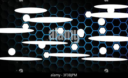 Abstract sci fi technology background featuring dark hexagonal grid mesh and bright blue glowing neon light effects Stock Vector