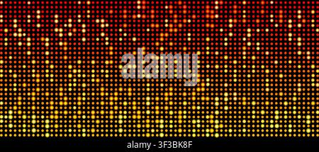 Glowing led screen with red yellow dot pattern, vector gradient digital display background with random glowing points. Concert stage banner, modern entertainment texture or electronic show backdrop Stock Vector