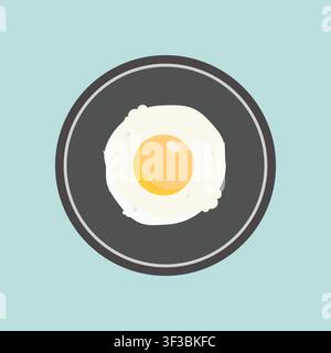 Top view  of a sunny side up fried egg on a dark plate with a pastel blue background Stock Vector