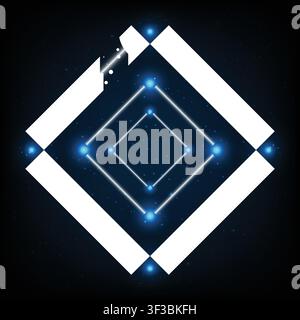 Abstract Technology background with glowing geometric diamond lines and bright blue lights in starry space Stock Vector