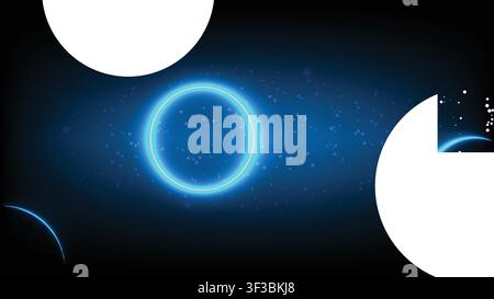 Futuristic technology background with glowing blue neon rings and shiny space particles Stock Vector
