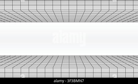 Minimal background featuring a black perspective grid floor and ceiling on a clean white backdrop Stock Vector