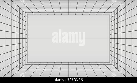 Abstract black and white perspective grid line corridor banner background, Minimal geometric interior template Stock Vector