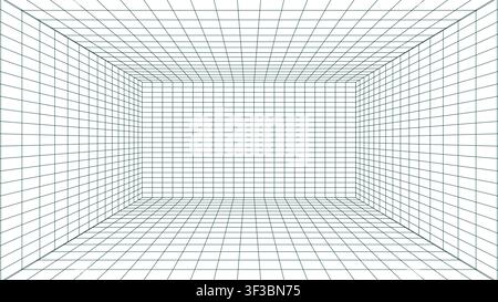 Abstract interior perspective grid box, Wireframe room blueprint vector template for design Stock Vector